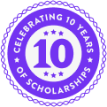 A logo for the 10th anniversary of the Science Ambassador Scholarship